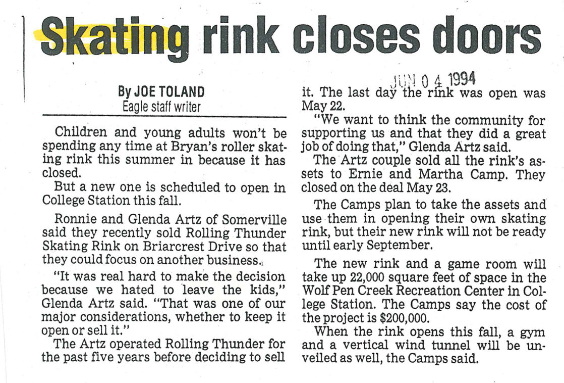The Eagle Archives: Rolling Thunder Skating Rink